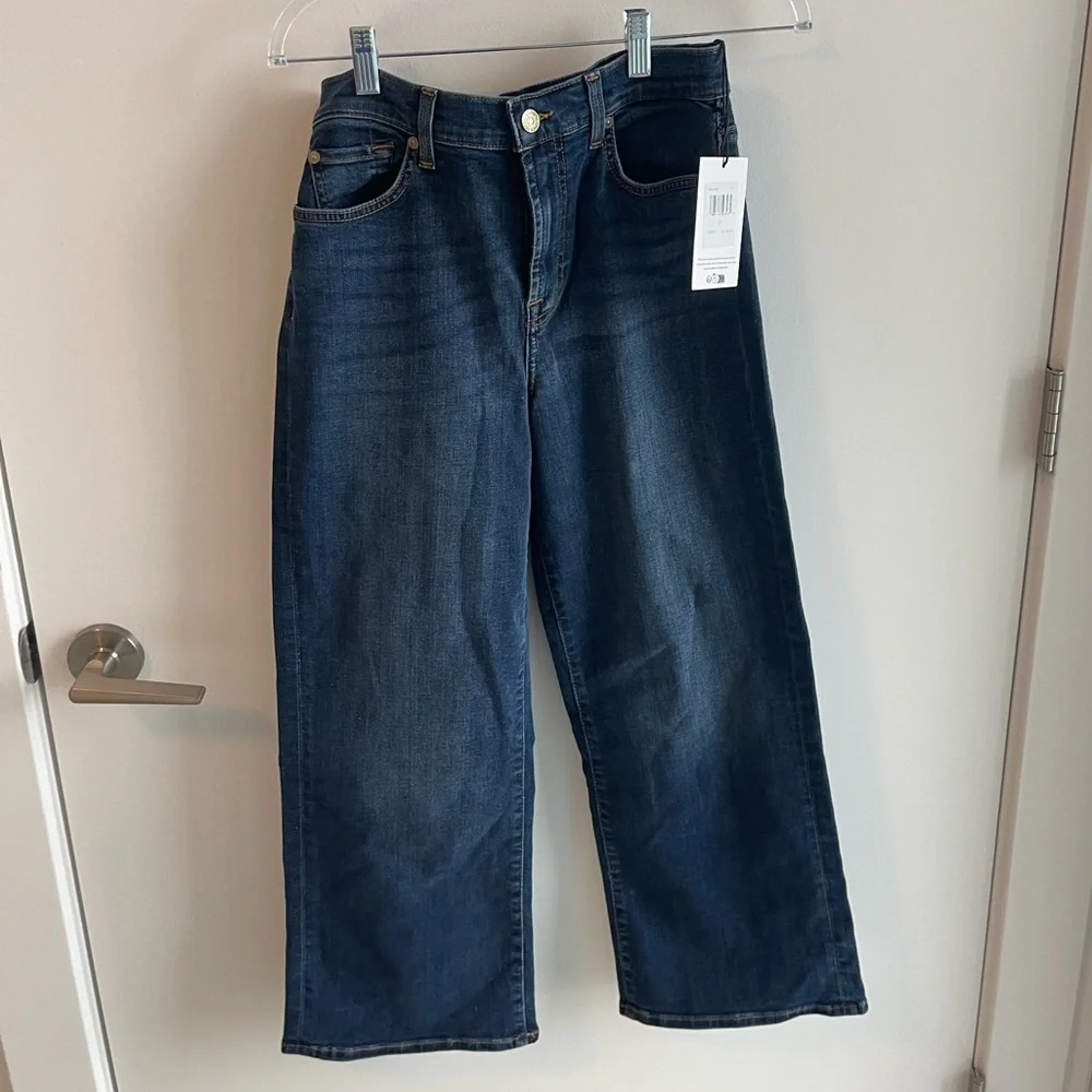 7 for All Mankind Blue Dark Wash Wide Leg Jeans